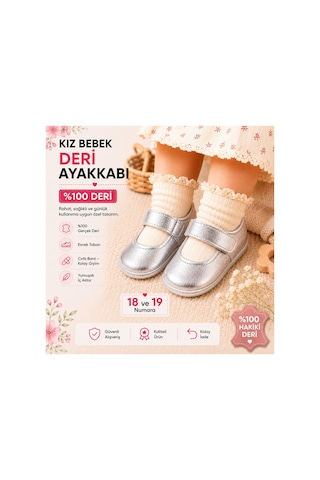 My Baby Kumsal % 100 Deri Bebe Babet Ayakkabı Taban Ve İç Astar Tamamen Deriden Üretilmiştir. Gümüş Gümüş