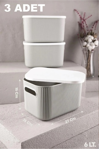 3 Adet Storage 6 Lt Gri Düzenleyici Saklama Kutusu Oyuncak Hobi Kapaklı Dekoratif Kutu