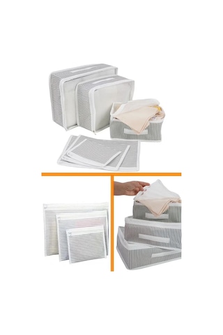 3 Set 6'lı Valiz Düzenleyici Set - Çizgili Gri