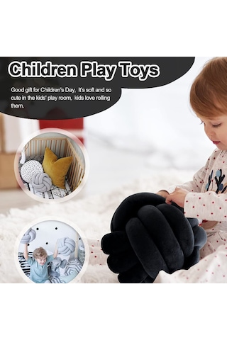 Lemestar Siyah Düğümlü Yumuşak Yastık - 20cm, Mutfak/koltuk/ Araba Dekoratif Yedek, Çocuk Hediyesi, Pp Pamuk Dolgulu Siyah