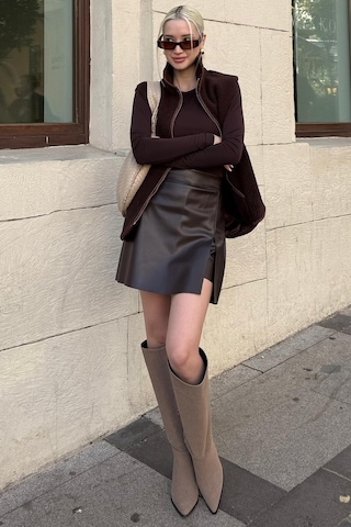 Seeh Acı Kahve Mini Boy Kadın Deri Etek Sh335 Basic