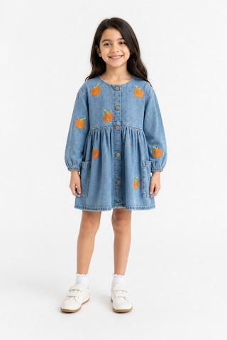 Eray Alp Kids Kız Çocuk Çiçekli Elbise Yazlık Günlük Model Mavi