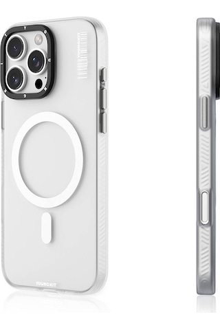 Apple Uyumlu iPhone 16 Pro Max Uyumlu Kılıf Magsafe Şarj Özellikli Youngkit Hidden Sand Serisi Kapak Beyaz