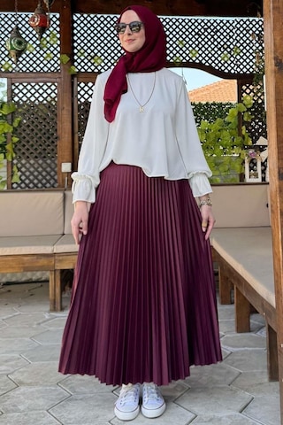 Rabia Şamlı Eliz Bordo Plise Etek Normal