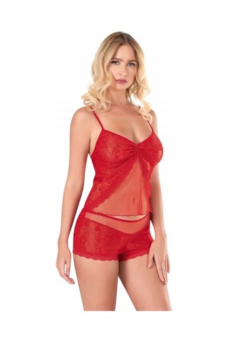 E Bulurum Kırmızı Jakarlı Babydoll Şort Takımı Kirmizi