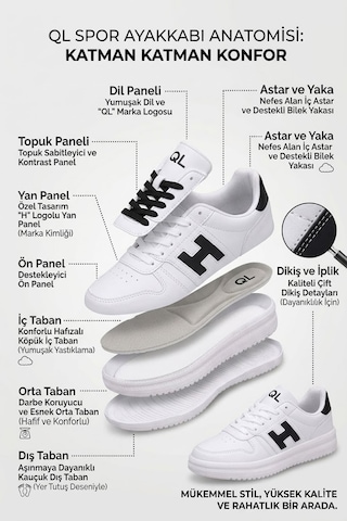 Ayakkabı Fuarı Elit Asqla1457 Kadın Klasik Sneaker Beyaz - Siyah