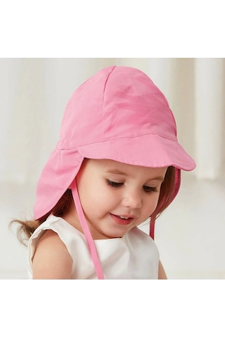 Upf50 + Uv Koruma Cabuk Kuruyan Ayarlanabilir Ince Kumas Bebek Kova Şapka 0-18 Ay Boyun Korumali Pembe