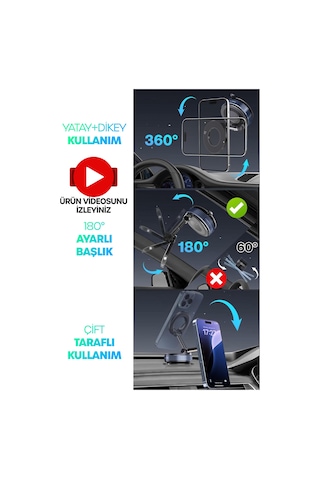 4lü Magnetpro 360 Ayarlanabilir Araç İçi Masa Üstü Vakumlu Mıknatıslı Magsafe Telefon Tutucu Siyah Siyah