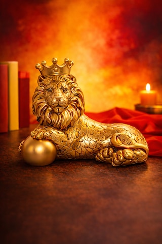 Victory Series Taçlı Aslan Heykeli Sarı Kırmızı Ruhun Simgesi, Büyük Boy Dekoratif Şampiyon Figürü 22cm X 17cm