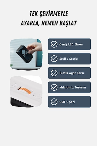 GWORKE Gt-3 Dijital Kum Saati, Pomodoro Zamanlayıcı, Öğrenci Kronometresi, Mutfak, Odaklanma - Beyaz