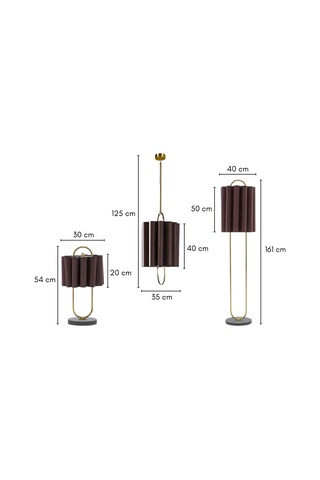 Lustra Koleksiyonu 3'lü Aydınlatma Seti 1 Sarkıt, 1 Lambader, 1 Abajur Kahverengi - Sarı