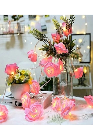 Brokoli Home 2,5 Metre Gül Tasarım Dekoratif Işık Zinciri 20 Adet Gül Romantik Gül Led Işık Pembe Pembe