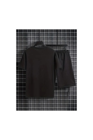 Erkek Siyah''renkli Built Different Baskılı'' Basic Oversize T-shirt- Şort Takım Strup0000000000014