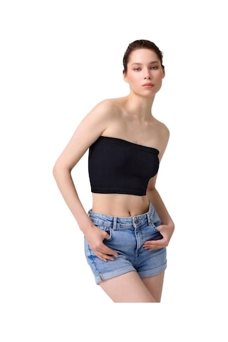 Cottonhill Premium - Kadın Siyah Seamless Straplez Crop Top Büstiyer Siyah