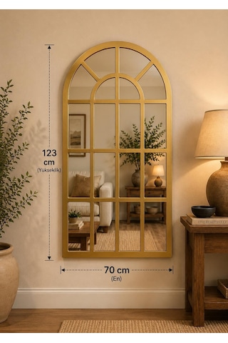 Pencere Model Dekoratif Duvar Aynası 123 X 70 Cm Gold Kemer Formlu Çerçeve Çok Renkli