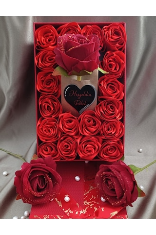 İnci Mode Hoşgeldin Bebek 18+1 Çiçekli Kutu Hediyelik Çiçek Kutusu Kırmızı Doğum Hediyesi Bebebk Loh