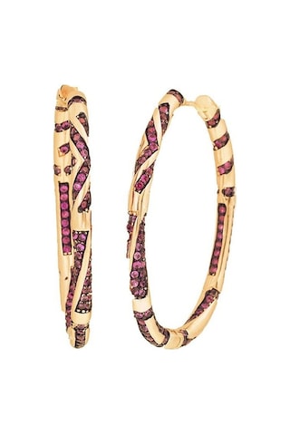 Halka Gümüş Küpe 925 Ayar, Altın Kaplama, Zirkon Taşlı, Kadın Küpe, İthal Ürün Altın