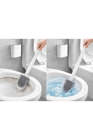 2 Adet Beyaz Silikon Tuvalet Fırçası Bükülebilir Pratik Silikon Wc Klozet Fırçası Beyaz