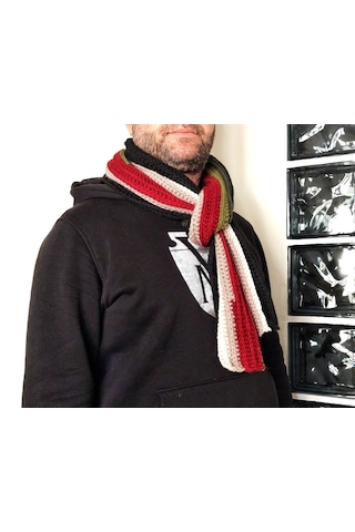 Çizgili El Yapımı Erkek Fular, Örgü Erkek Atkısı , Unisex Fular Bordo