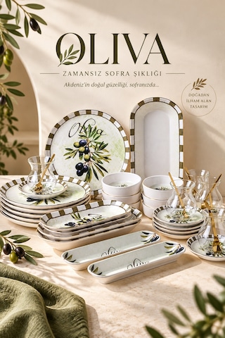 Perotti Olives 37 Parça Kahvaltı Takımı Kahvaltı Seti Çay Seti Beyaz - Yeşil