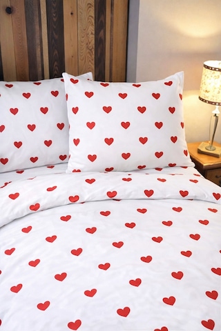 Çift Kişilik Kalp Desenli Nevresim Seti 200 X 220 Cm Sevgililer Günü Günlük Kullanım Beyaz-kalpli