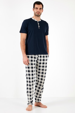 Buratti Ekoseli Pamuklu Regular Fit Kısa Kollu Erkek Pijama Takımı 60961007 Lacivert-Beyaz