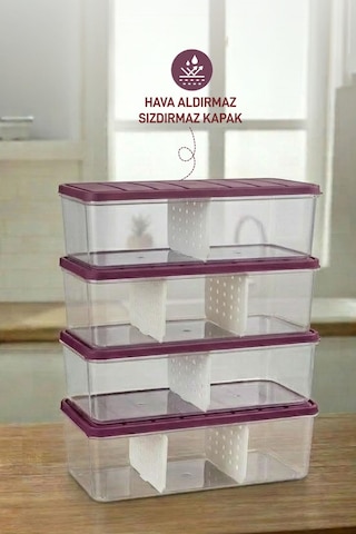 Selka Home 4 Adet 2 Lt. Nora Bölmeli Organizer Buzdolabı Buzluk Düzenleyici Saklama Kabı