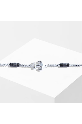 Deniz Çapalı Siyah Silver Çelik Erkek Bileklik Siyah