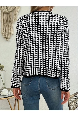 Kadın Uzun Kollu Kaz Ayağı Desenli Şardonlu Dalgıç Ceket DESENLİ