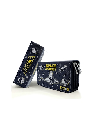 Kalem Kutusu Siyah Mekik Space Kawai Organizer Kalemkutu Vegan Deri Üç Bölmeli Kalemlik Siyah Siyah