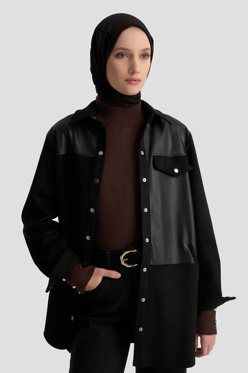 Armine Trend Cep Detaylı Gömlek Yakalı Çıtçıtlı Tunik Siyah 25kt418 Siyah