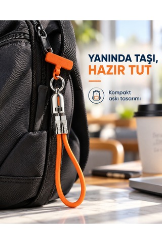 Qar Usb-c To Usb-c Askılı Şarj Ve Data Kablosu 240w 48v 5a Hızlı Şarj Örgülü Boyun Askılı Telefon Askı Aparatlı Turuncu