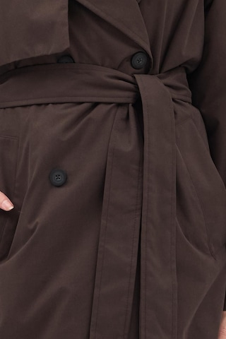 Ressho Kadın Kemerli Uzun Trençkot Su Geçirmez, Astarlı, Oversize Model Kahverengi