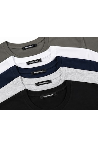 Classics Men Relaxed Fit Basic Kısa Kol Tişört 5'li Siyah-Laci-Beyaz-Gri-Haki