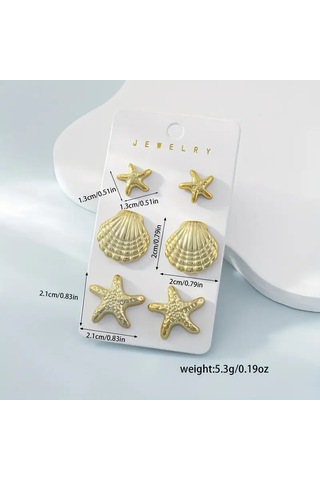 Deniz Yıldızı İstiridye 6 Parça Küpe Seti