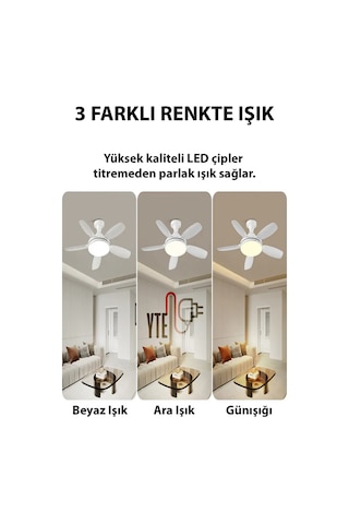 Sessiz Büyük Boy 81 Cm Tavan Vantilatörü E27 Duylu Uzaktan Kumandalı 3 Renk