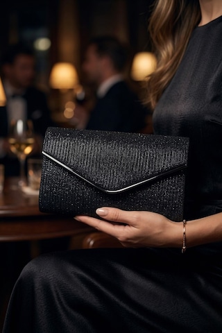 Vellabags Siyah Işıltılı Portföy Çanta Şık Abiye Gece & Davet Çantası Siyah - Gümüş