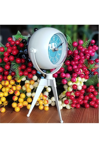 Masa Saati Retro Tripod Saat Oturma Odası Ferforje Saat Beyaz