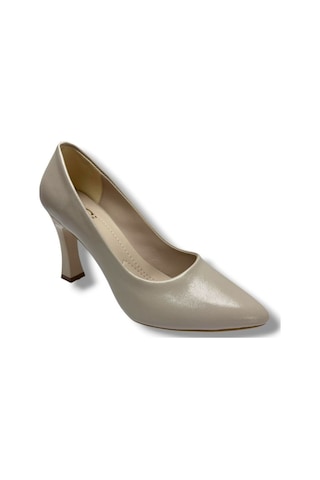 C-shoes 349-26 Kırışık Rugan Deri Kadın Stiletto Krem