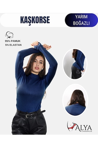 Kaşkorse Yarım Boğaz Body Sweatshirt, Fitilli Kumaş, Likralı, Bordo Lacivert