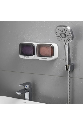 Kapaklı Katı Sabunluk 2 Bölmeli Duvara Monte Banyo Ve Mutfak Düzenleyici 000 Açık Krem
