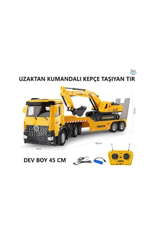 Dev Boy 52 Cm Uzaktan Kumandalı Şarjlı Kepçe Taşıyan Oyuncak Tır Kamyon Ekskavatör