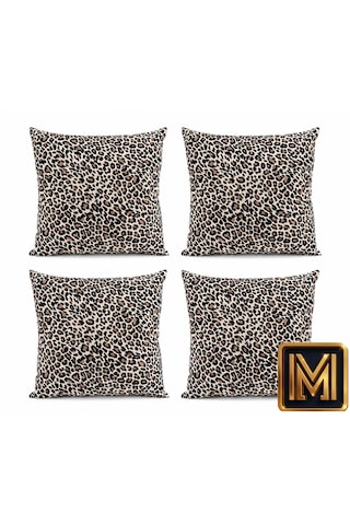 Kırlent 4 Leopar Desenli Dekoratif Kırlent Kılıfı 4'lü Set 45x45 Cm Modern Koltuk Kırlenti Fermuarlı Dijital Baskılı Kumaş Kare Dekorasyon Çok Renkli