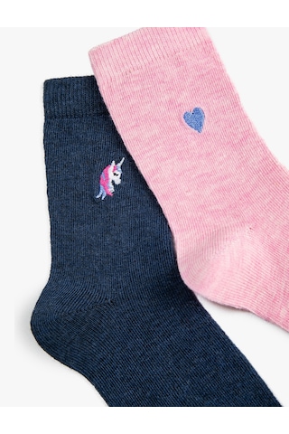Koton 2'li Unicorn İşlemeli Çorap Seti Multıcolor 2skg80009aa Mavi