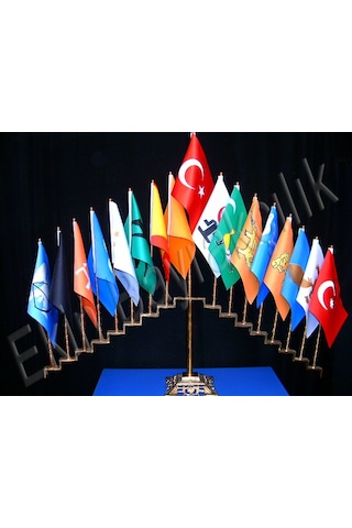 Eski Türk Devletleri Bayrakları 17 adet Çift Kat Saten 15 x 22.5 CM