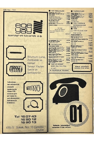 İzmir 1982-1983 Meslek Reklam İlanı Efemera S605
