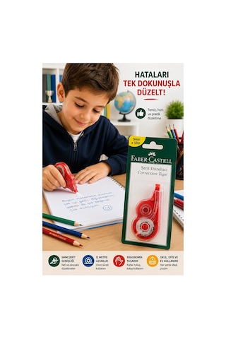 Şerit Daksil Beyaz 5mmx12 Metre 2 Adet Faber Castell Şerit Düzeltici Şerit Silici Yazı Silici Büro Ofis Okul