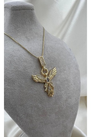 Bb Çelik Zümrüdü Anka Kuşu Kolye Altın - Beyaz
