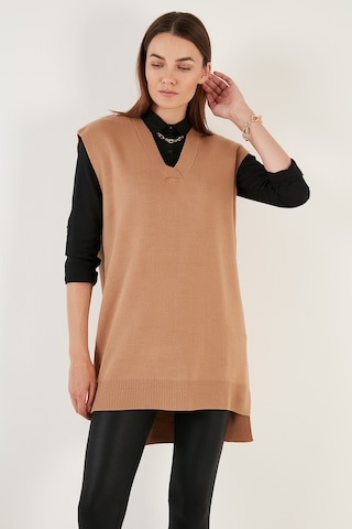 Lela V Yaka Arkası Uzun Triko Bayan Süveter 4616082Y Camel