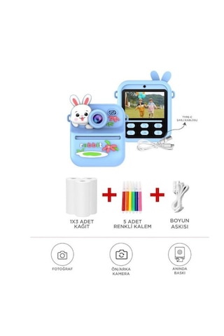 Torima CMR-33 Dijital Çocuk Fotoğraf Kamerası Termal Yazıcı Mavi